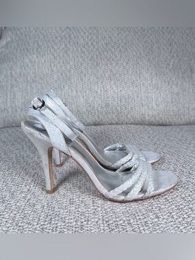 Kenneth Cole Silver Glitter Strappy High Heel Sandals